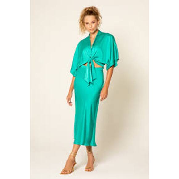 Lavender Brown Adele Tie Front Top Shrug Nude Orange Print #AYL7810N39 Small NEW - Picture 5 of 9